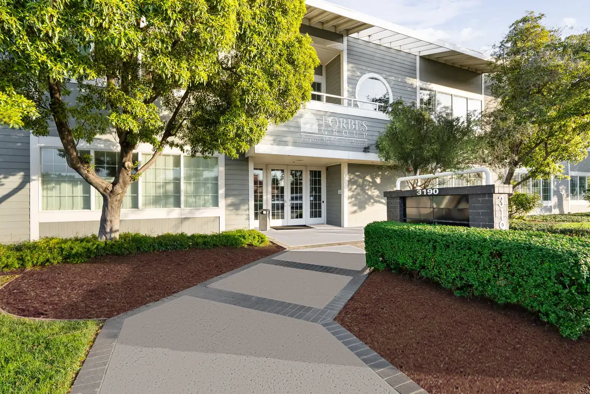 The entrance walkway and the 3190 address sign